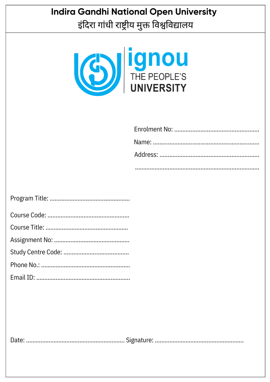 ignou assignment first page format download